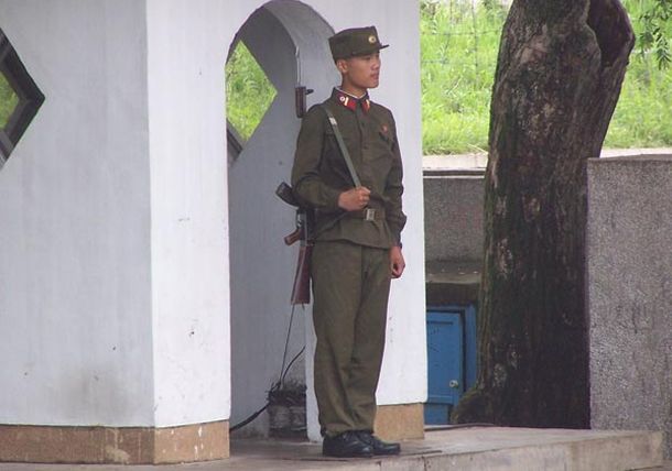 North Korean soldier standing guard 